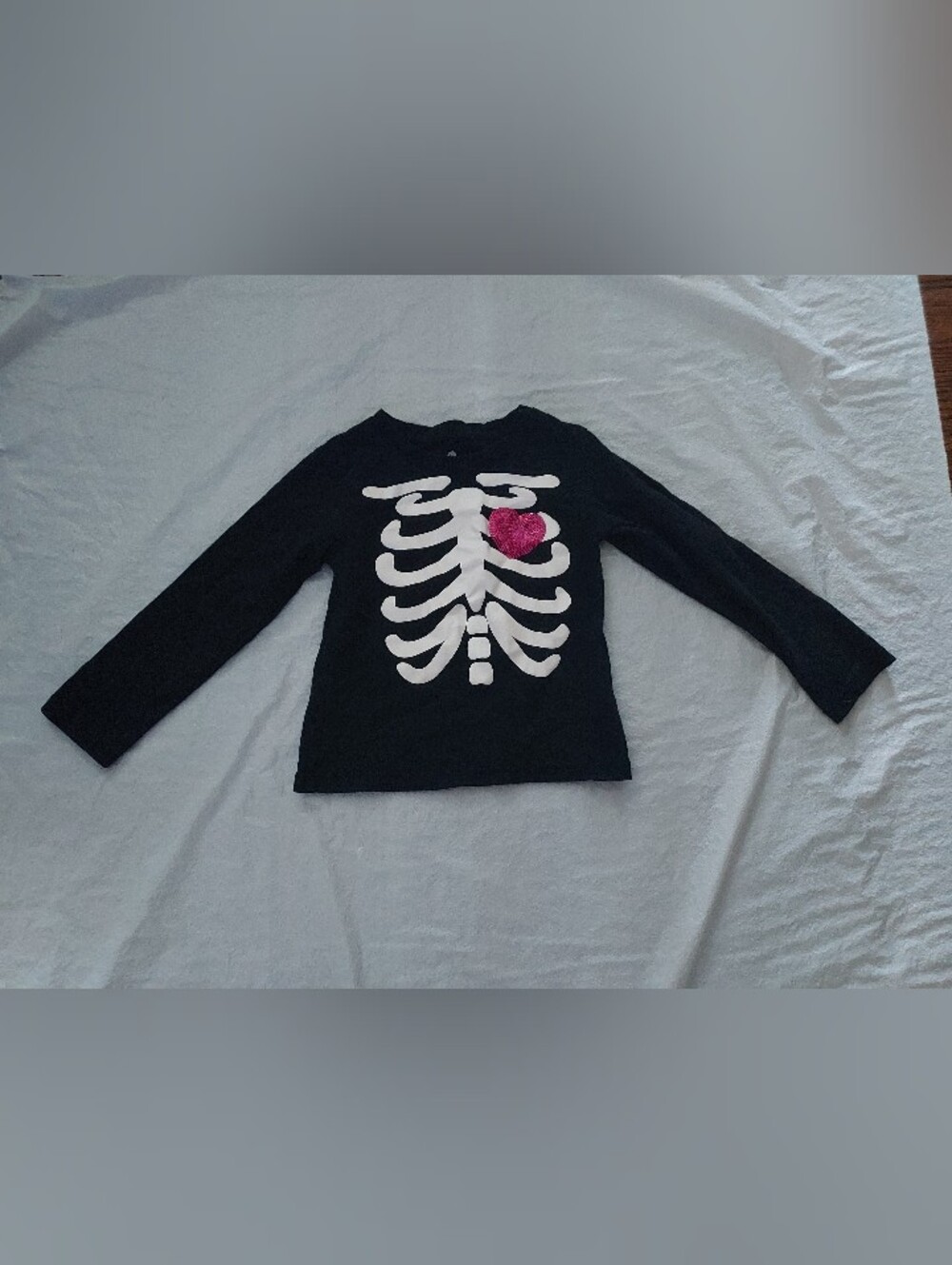 Kids Black Skeleton Heart Long-Sleeve Top